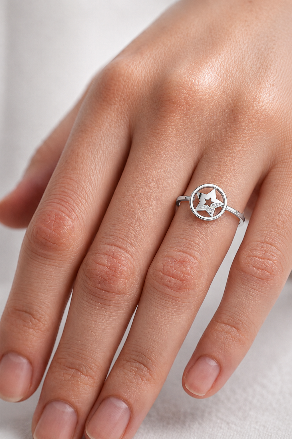 Diamond Accent Star Ring | Celestial Circle Ring for Women | Delicate Statement Jewelry Gift