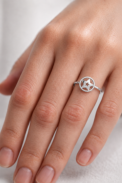Diamond Accent Star Ring | Celestial Circle Ring for Women | Delicate Statement Jewelry Gift