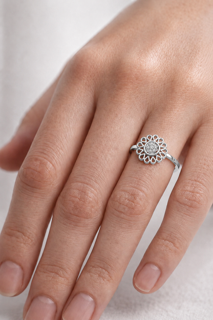 Round Floral Diamond Ring | Vintage Inspired Flower Design | Everyday Luxury Jewelry