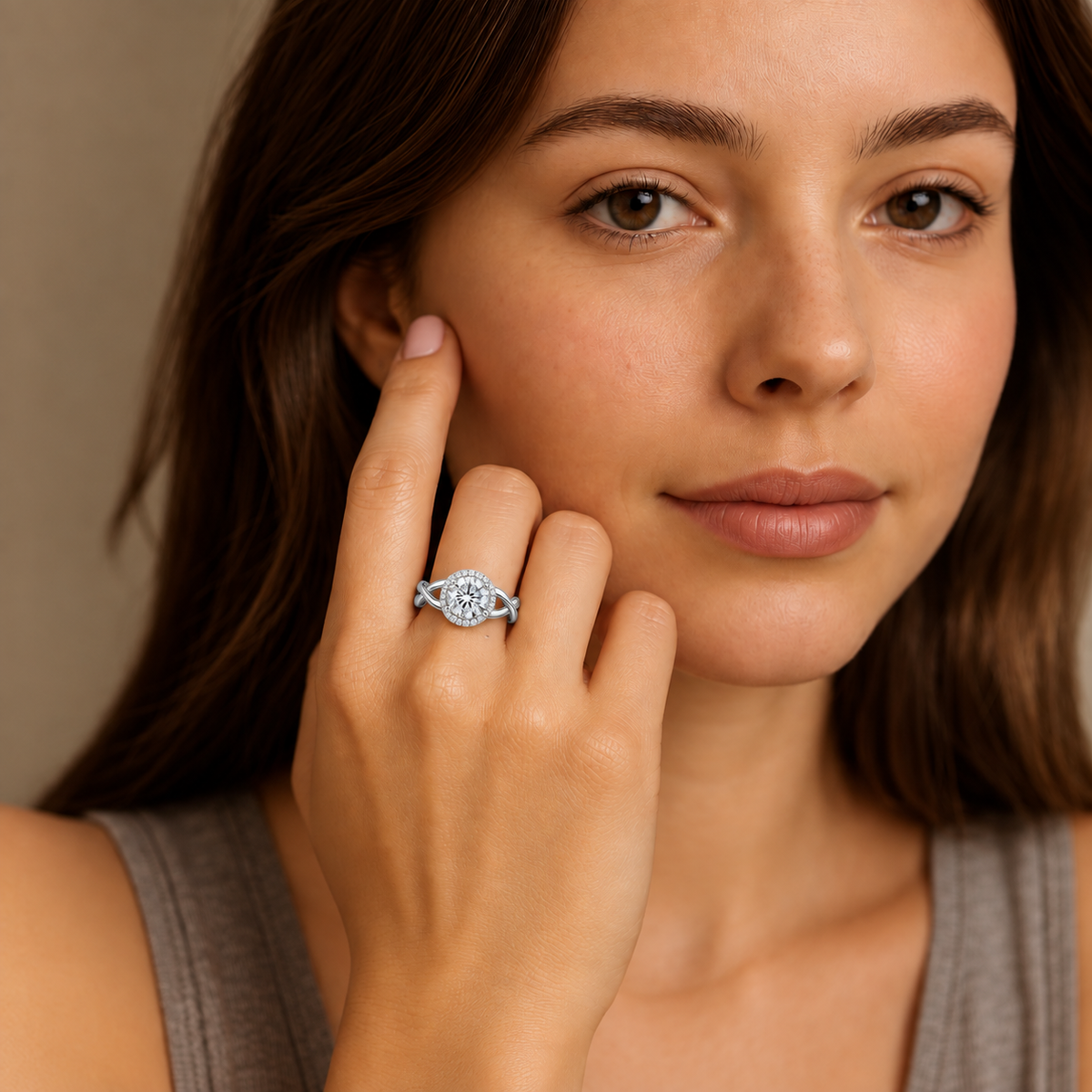 Ismera Braided Twist Halo Lab Grown Diamond Engagement Ring