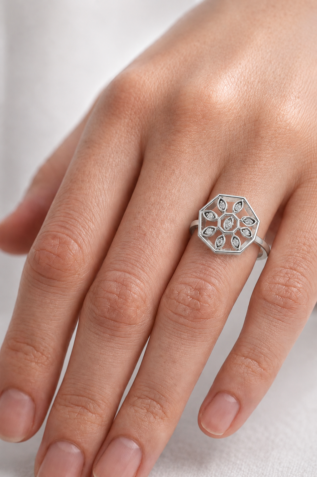 Delicate Flower Diamond Ring | Minimalist Women's Fashion Ring.