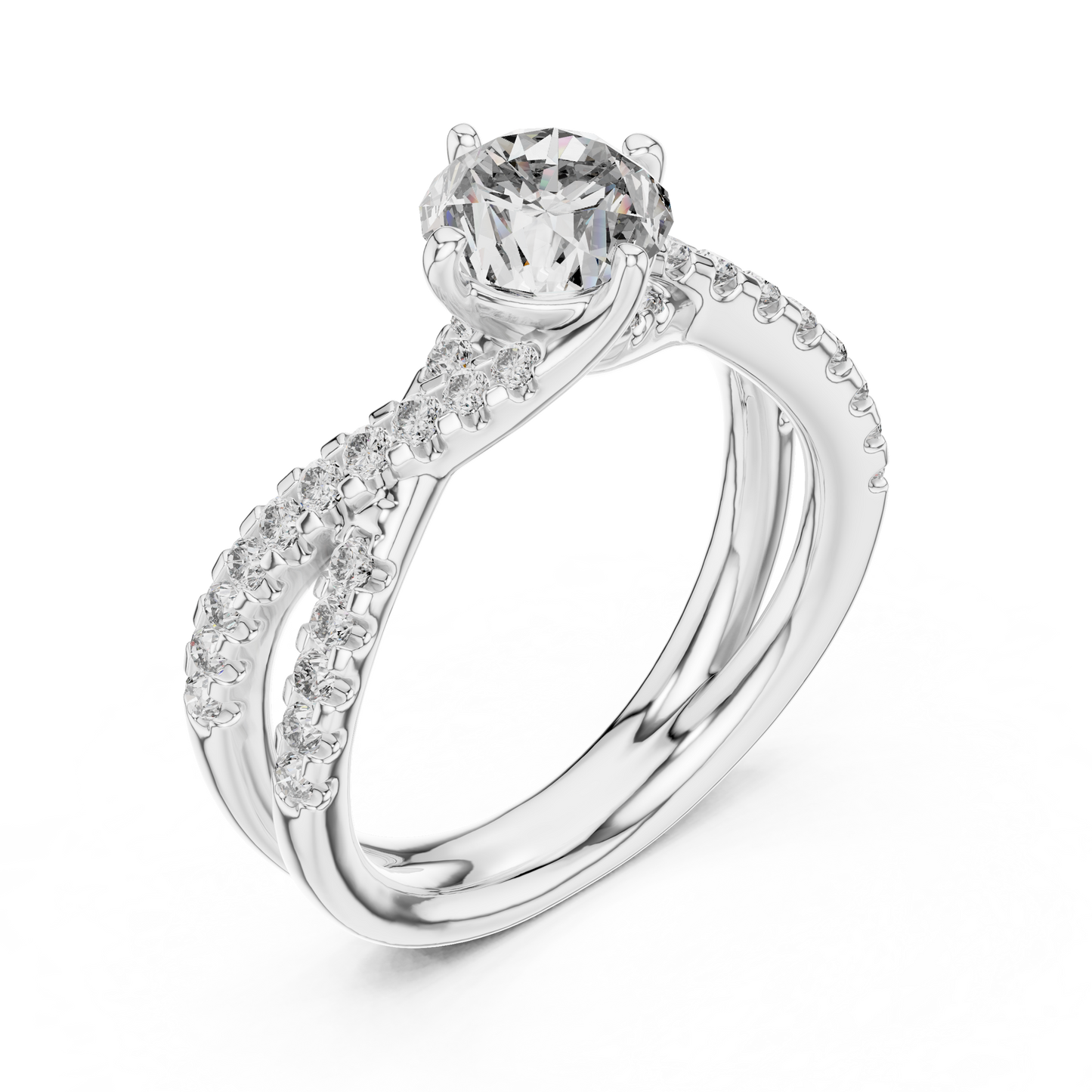 Brilliant Round Diamond with a Triple-Braided Infinity Pavé Shank