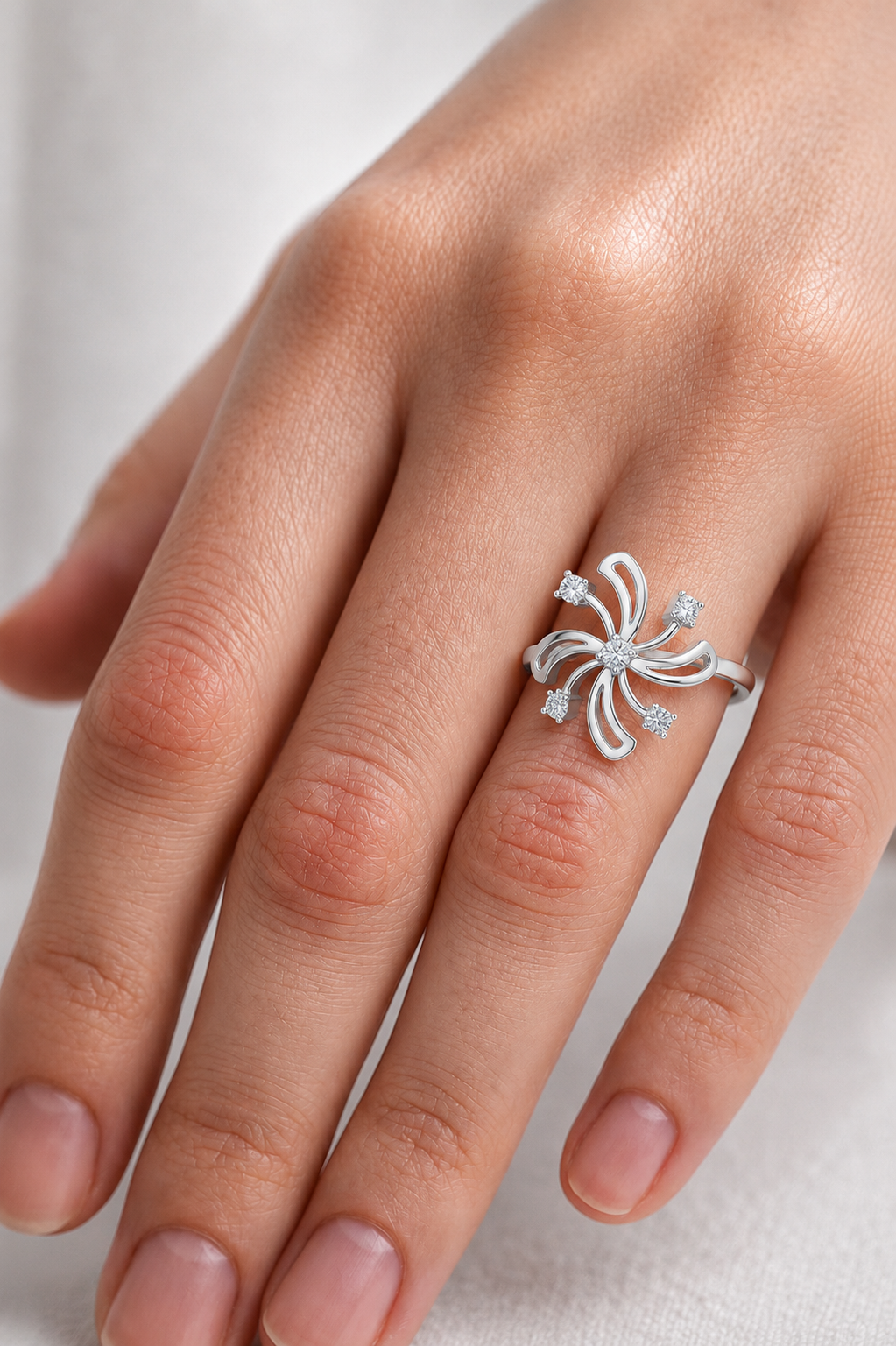 Elegant Floral Diamond Ring | Modern Flower Motif Ring for Women.