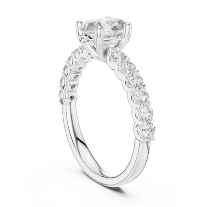 Brilliant Round Diamond on a Scalloped U-Cut Diamond Encrusted Band.