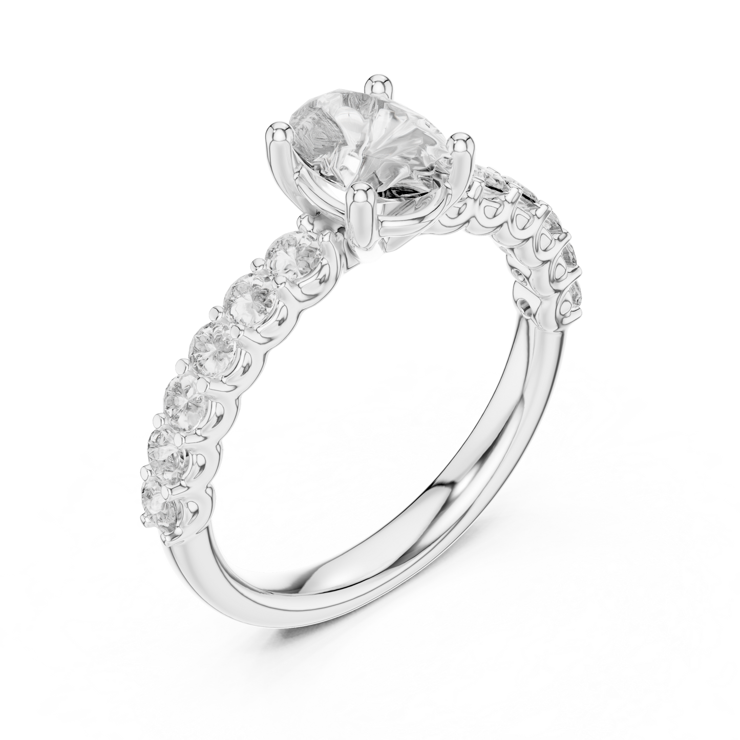 Brilliant Round Diamond on a Scalloped U-Cut Diamond Encrusted Band.