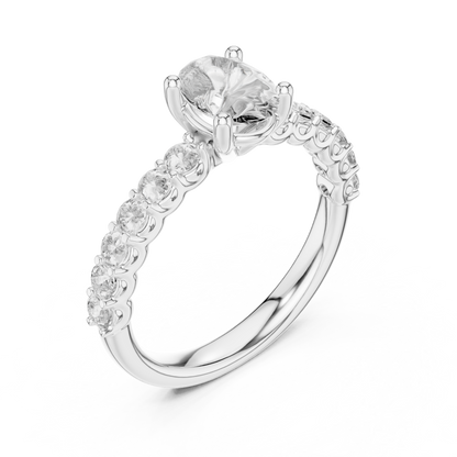 Brilliant Round Diamond on a Scalloped U-Cut Diamond Encrusted Band.