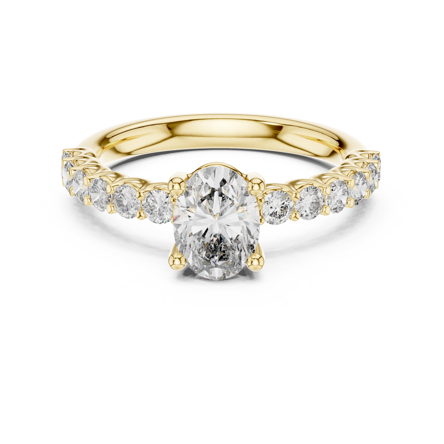 Brilliant Round Diamond on a Scalloped U-Cut Diamond Encrusted Band.