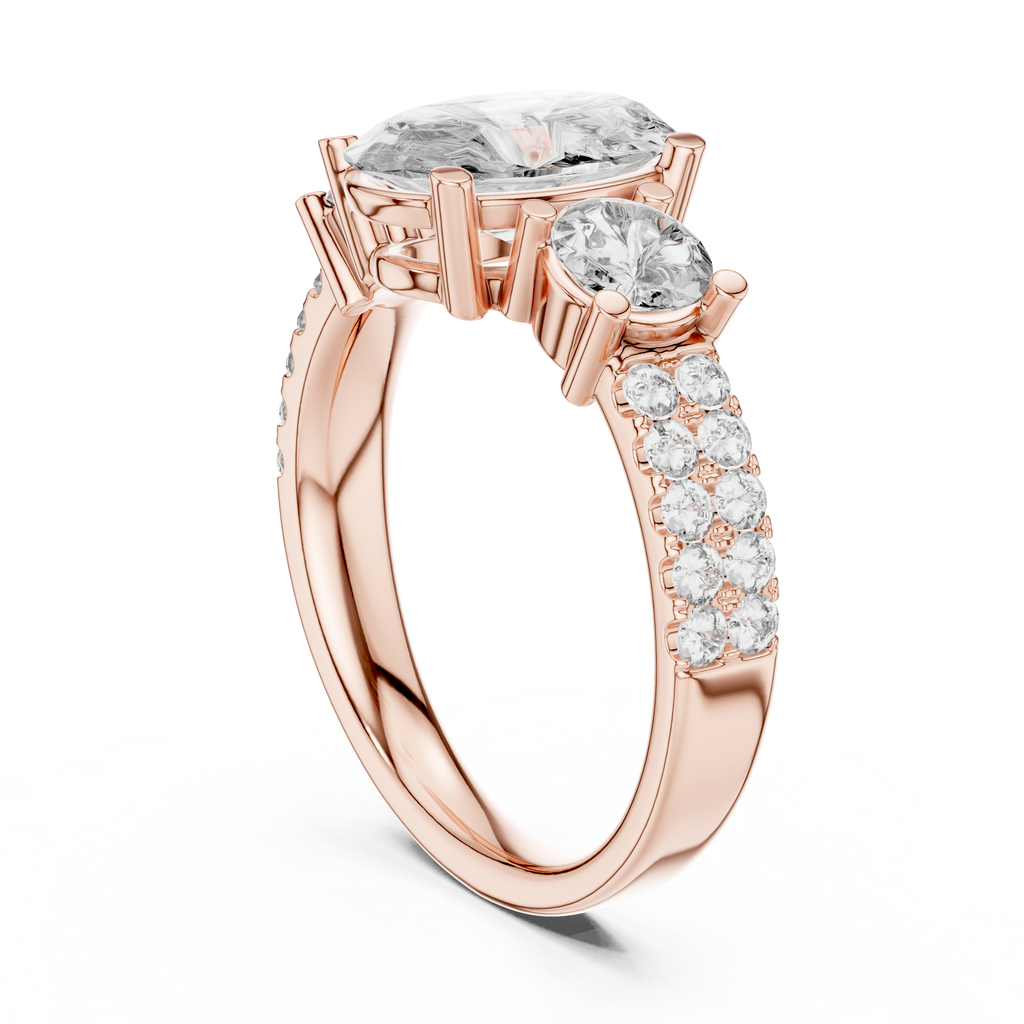Brilliant Oval Center with Round Side Stones  Pave Diamond