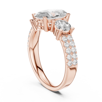 Brilliant Oval Center with Round Side Stones  Pave Diamond