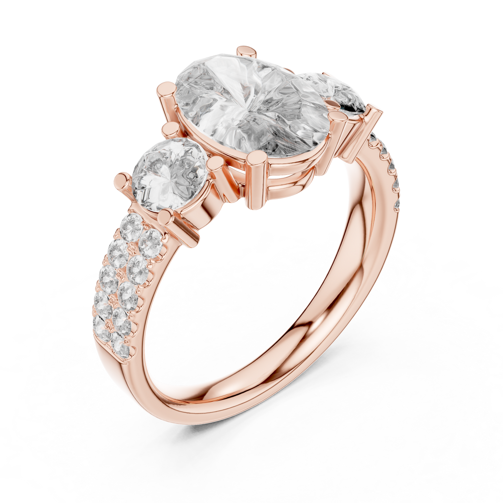 Brilliant Oval Center with Round Side Stones  Pave Diamond