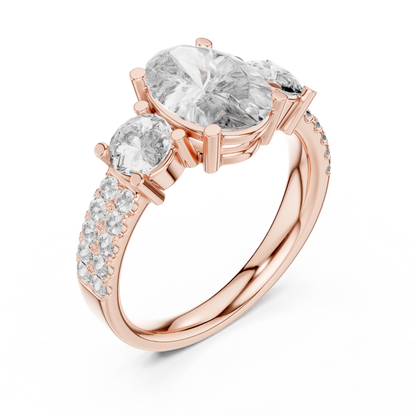 Brilliant Oval Center with Round Side Stones  Pave Diamond