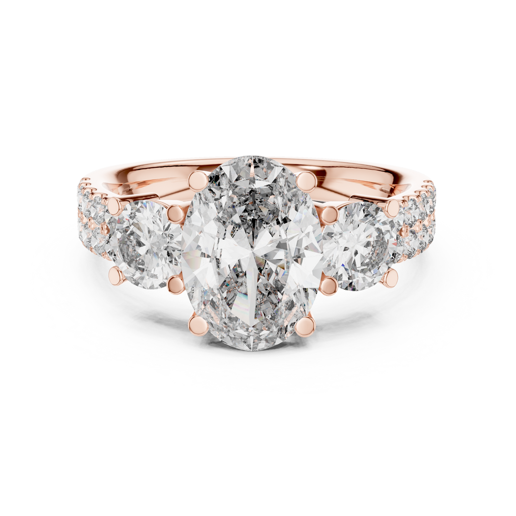 Brilliant Oval Center with Round Side Stones  Pave Diamond