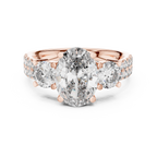Brilliant Oval Center with Round Side Stones  Pave Diamond