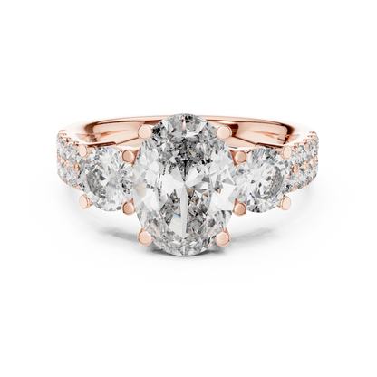 Brilliant Oval Center with Round Side Stones  Pave Diamond