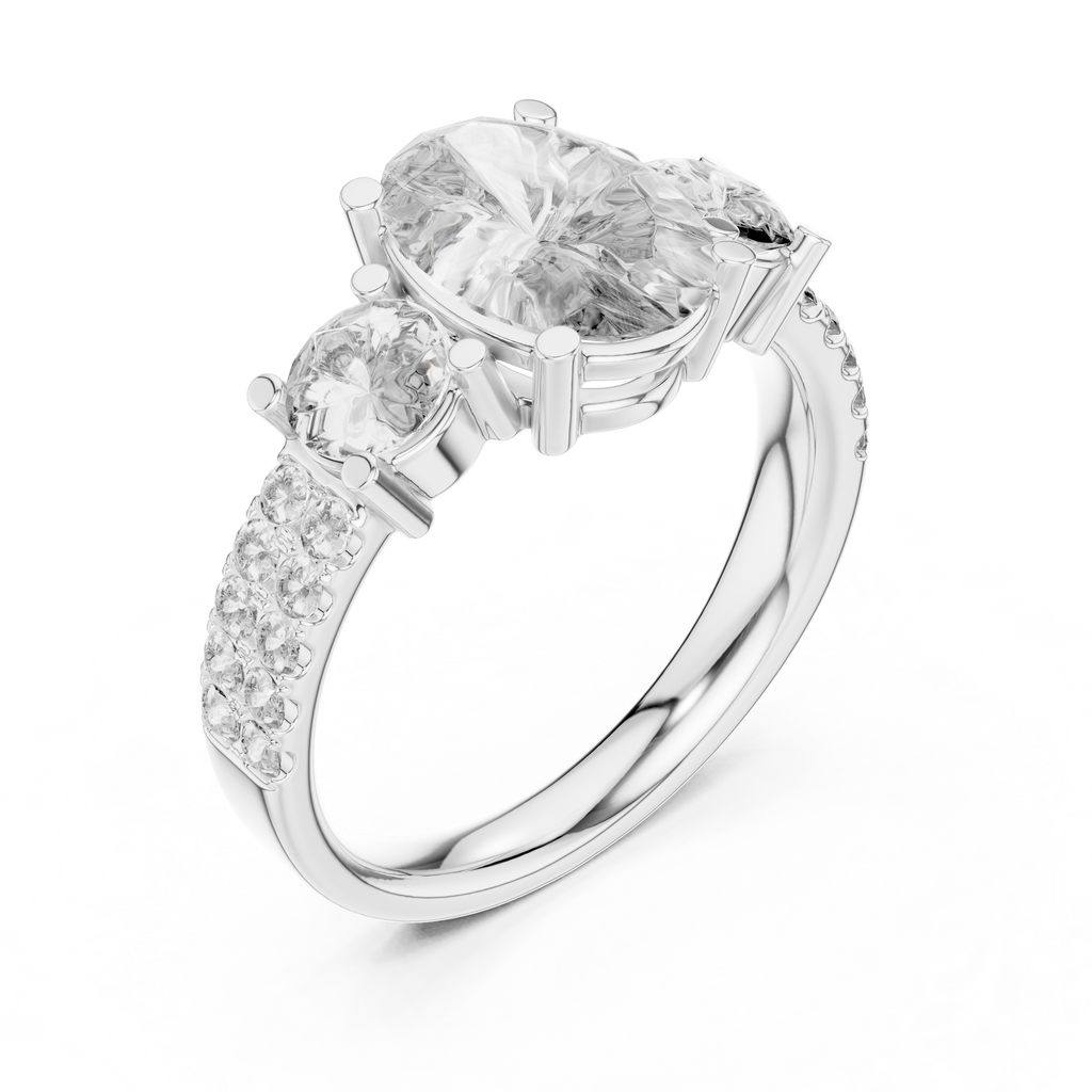 Brilliant Oval Center with Round Side Stones  Pave Diamond