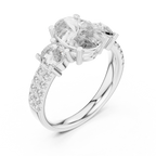 Brilliant Oval Center with Round Side Stones  Pave Diamond