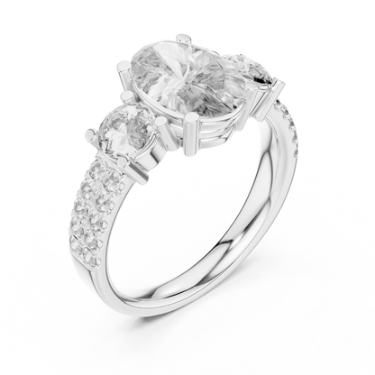 Brilliant Oval Center with Round Side Stones  Pave Diamond