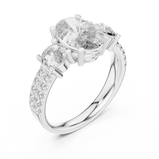 Brilliant Oval Center with Round Side Stones  Pave Diamond
