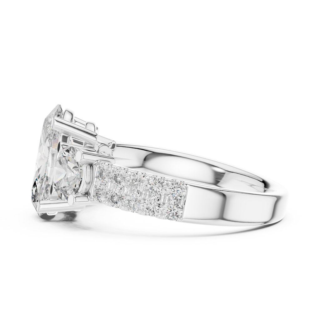 Brilliant Oval Center with Round Side Stones  Pave Diamond