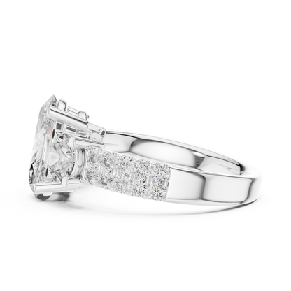 Brilliant Oval Center with Round Side Stones  Pave Diamond