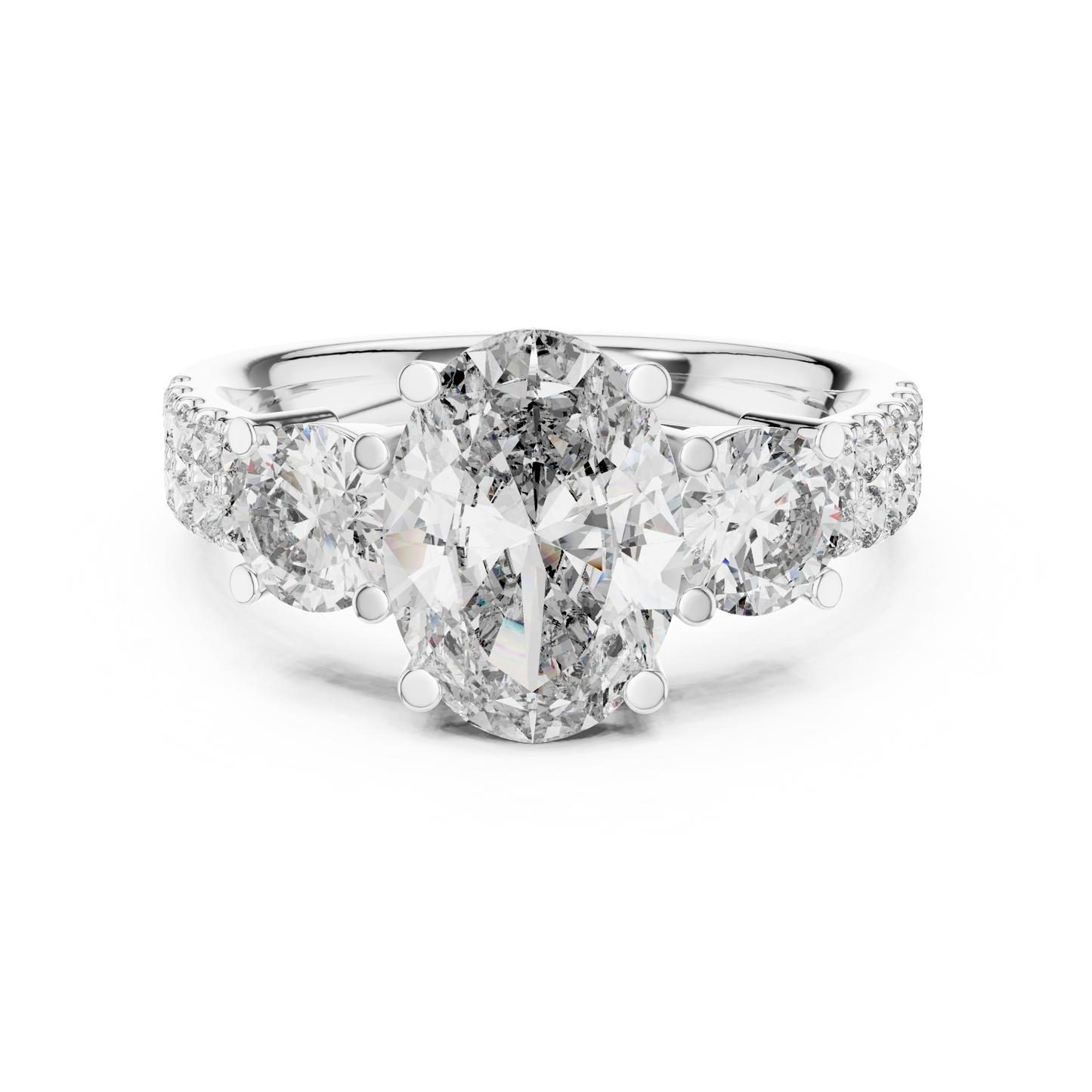Brilliant Oval Center with Round Side Stones  Pave Diamond