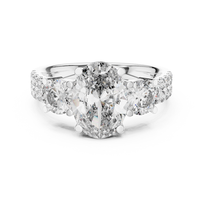 Brilliant Oval Center with Round Side Stones  Pave Diamond