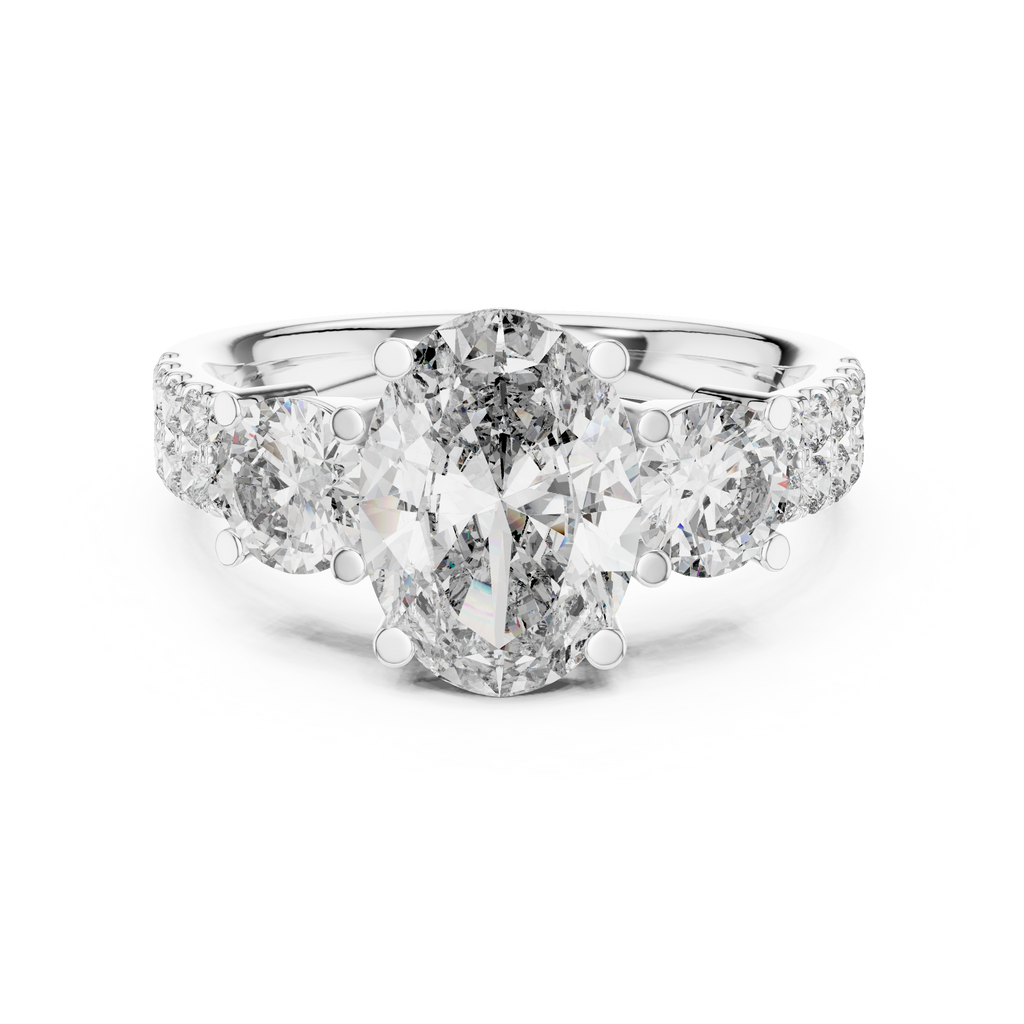 Brilliant Oval Center with Round Side Stones  Pave Diamond