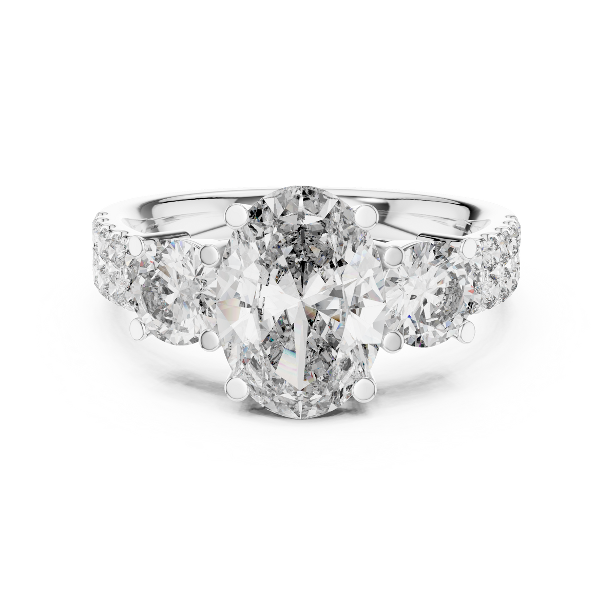 Brilliant Oval Center with Round Side Stones  Pave Diamond