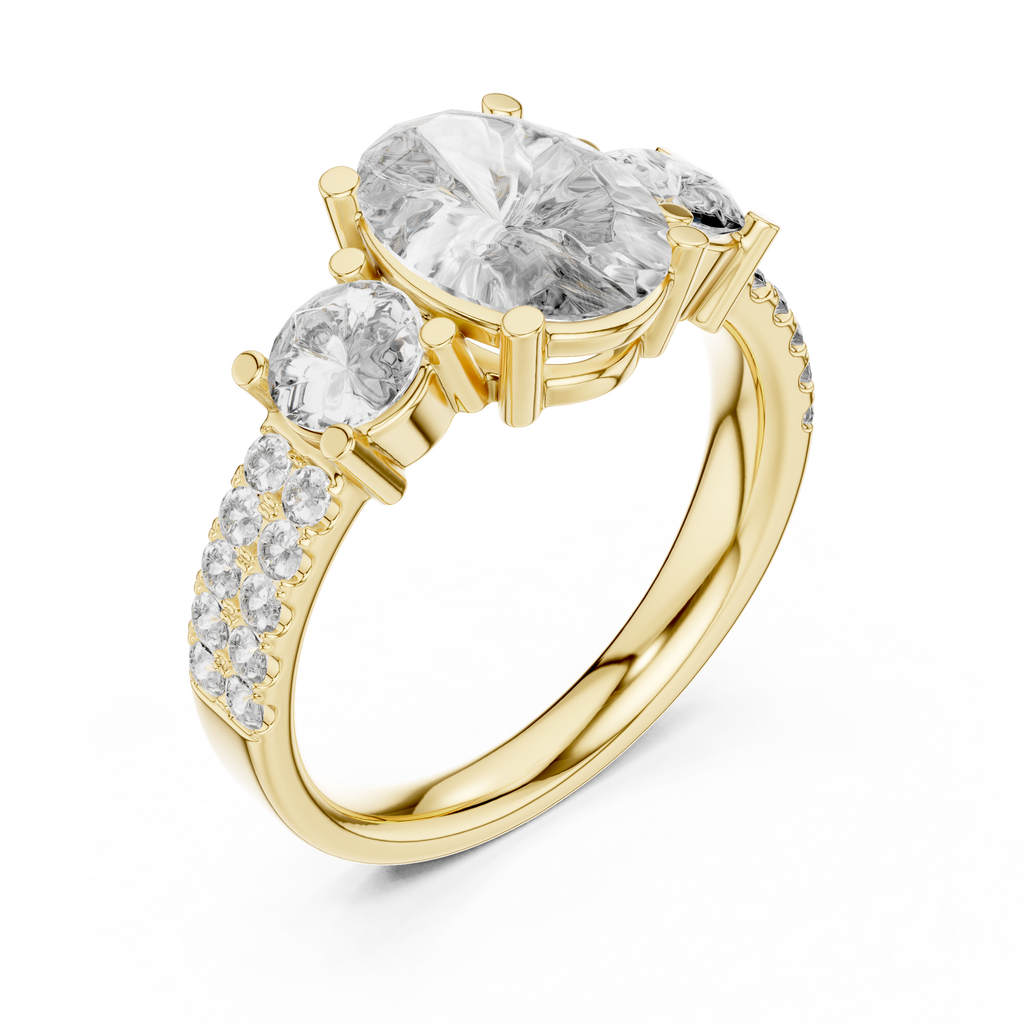 Brilliant Oval Center with Round Side Stones  Pave Diamond