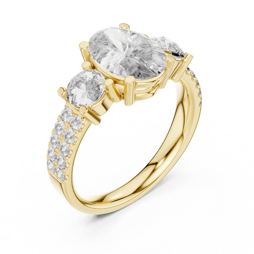 Brilliant Oval Center with Round Side Stones  Pave Diamond