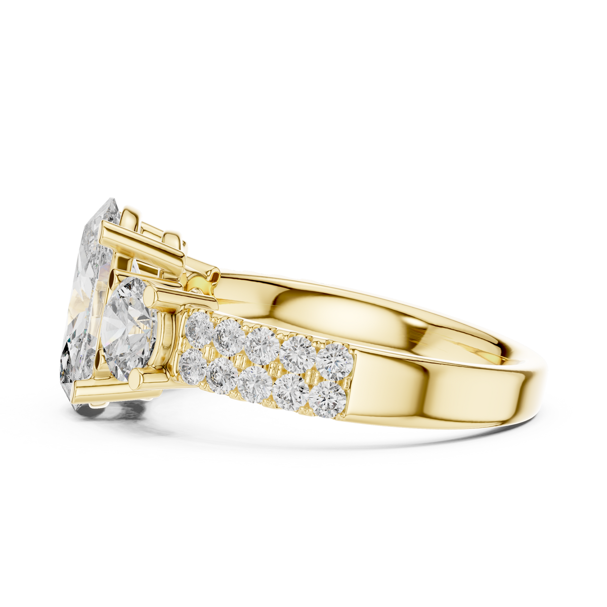 Brilliant Oval Center with Round Side Stones  Pave Diamond