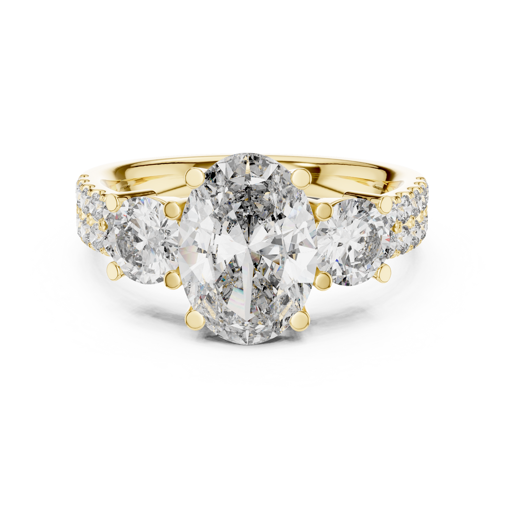 Brilliant Oval Center with Round Side Stones  Pave Diamond