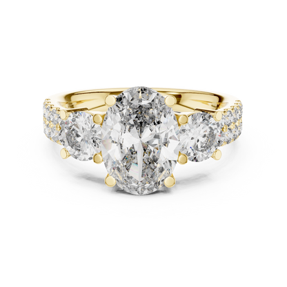 Brilliant Oval Center with Round Side Stones  Pave Diamond