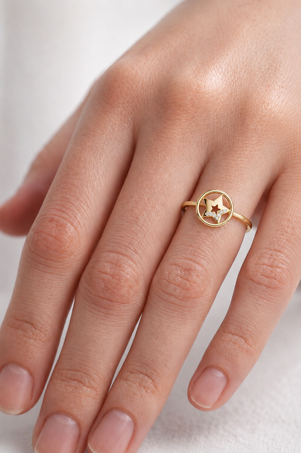 Diamond Accent Star Ring | Celestial Circle Ring for Women | Delicate Statement Jewelry Gift