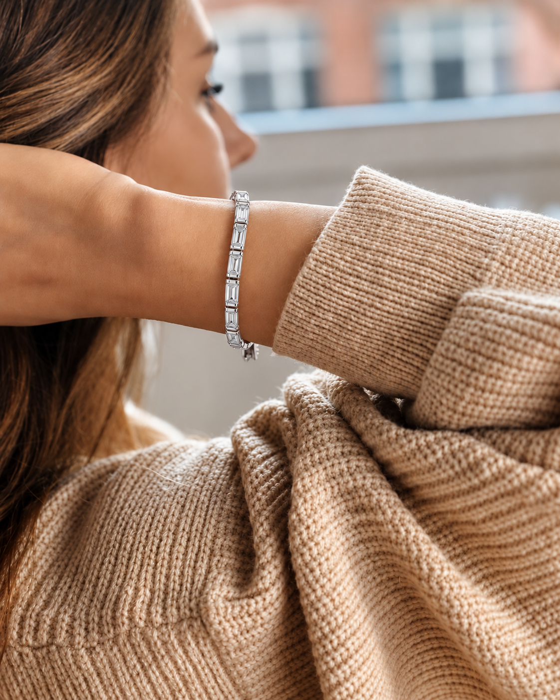 Linearia Slim Baguette Cut Lab Grown Diamond Tennis Bracelet