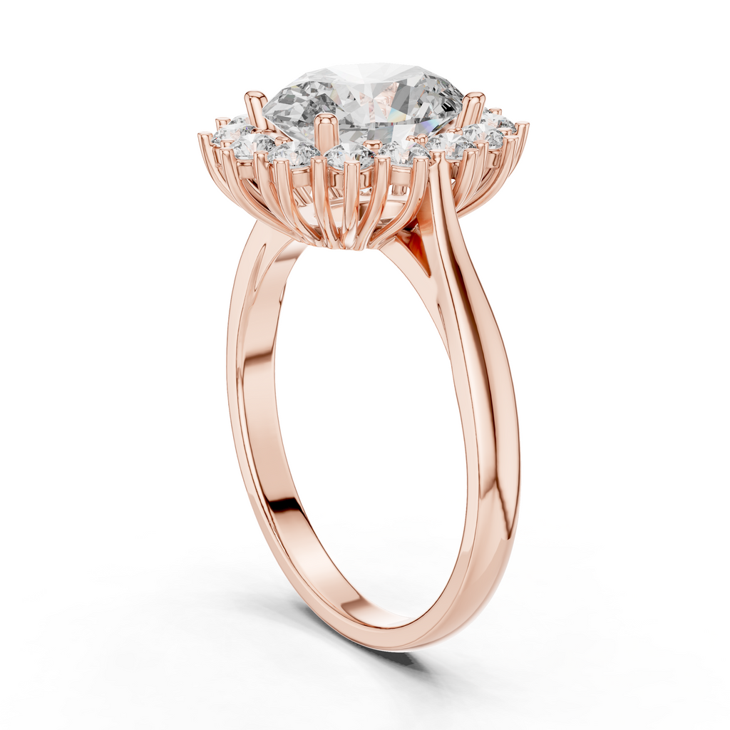 A Brilliant Round Diamond in a Sculptural Sunburst