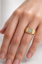 Men's Square Diamond Ring, Bold Cluster Design, Anniversary Gift for Husband.