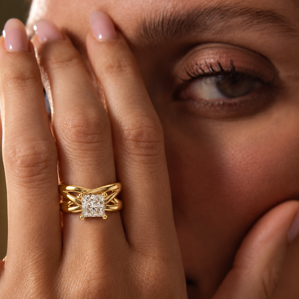 Luxe Crossweave Princess-Cut Lab Grown Diamond Ring