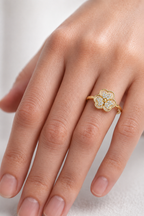Women's Diamond Clover Statement Ring, Floral Lucky Charm Jewelry Gift