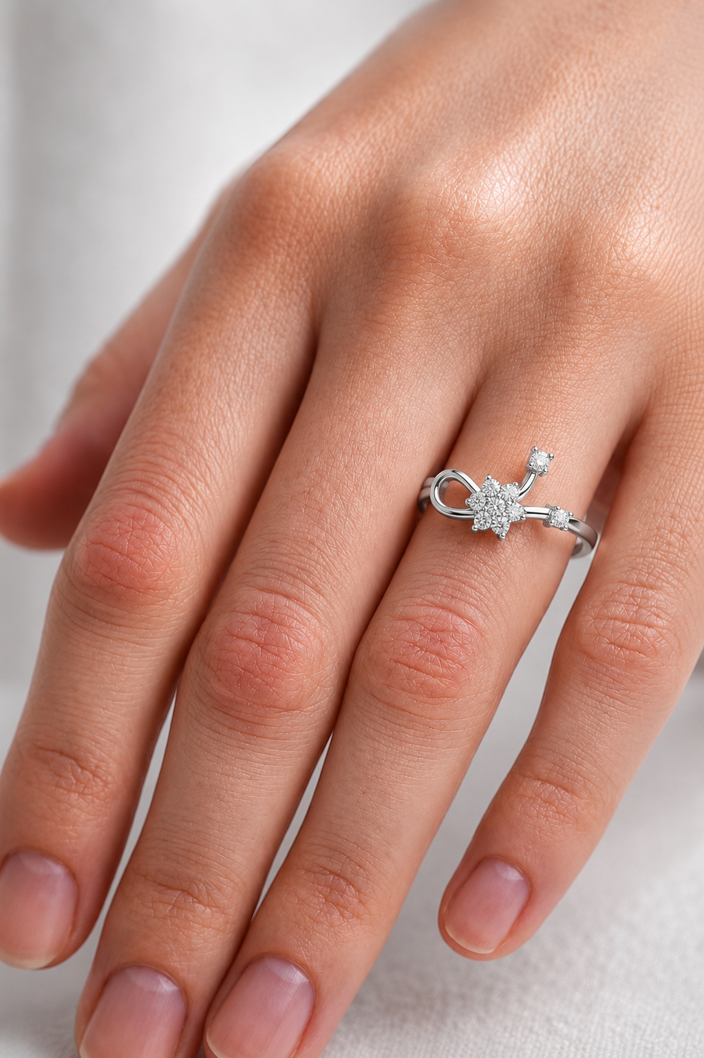Nature Inspired Flower Diamond Ring | Delicate Floral Statement Ring.