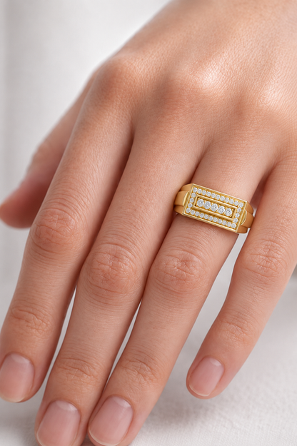 Classic Men's Diamond Signet Ring, Rectangle Cluster Design, Fine Jewelry Gift