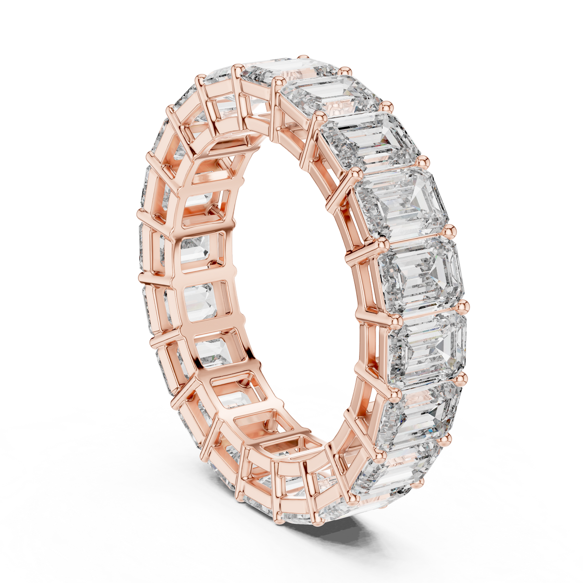 Emerald-Cut Diamond Eternity Band in a Classic Open Basket