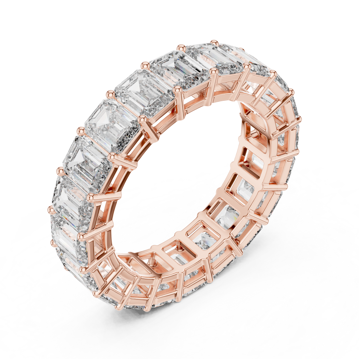 Emerald-Cut Diamond Eternity Band in a Classic Open Basket