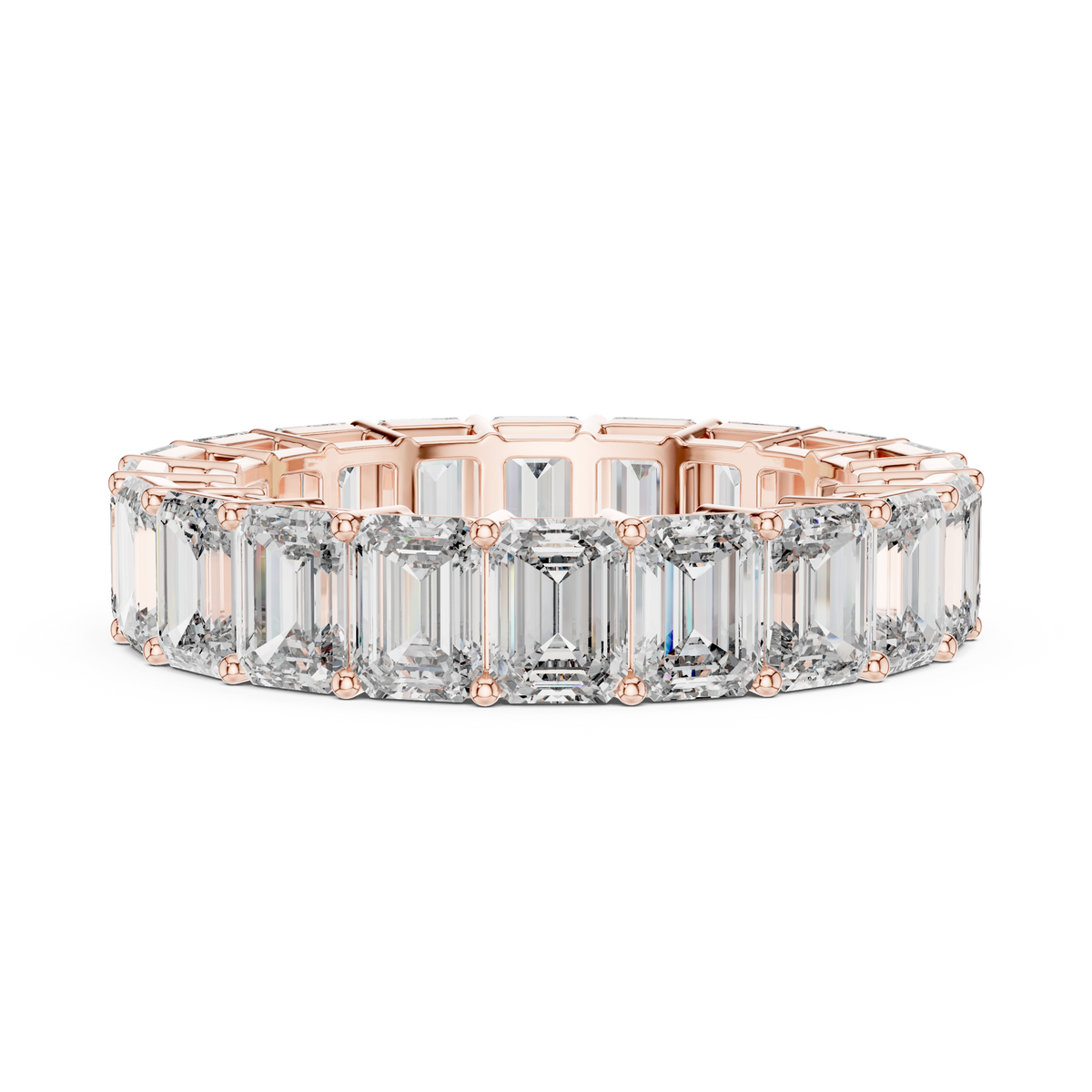 Emerald-Cut Diamond Eternity Band in a Classic Open Basket