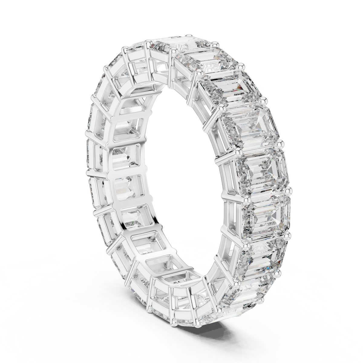 Emerald-Cut Diamond Eternity Band in a Classic Open Basket