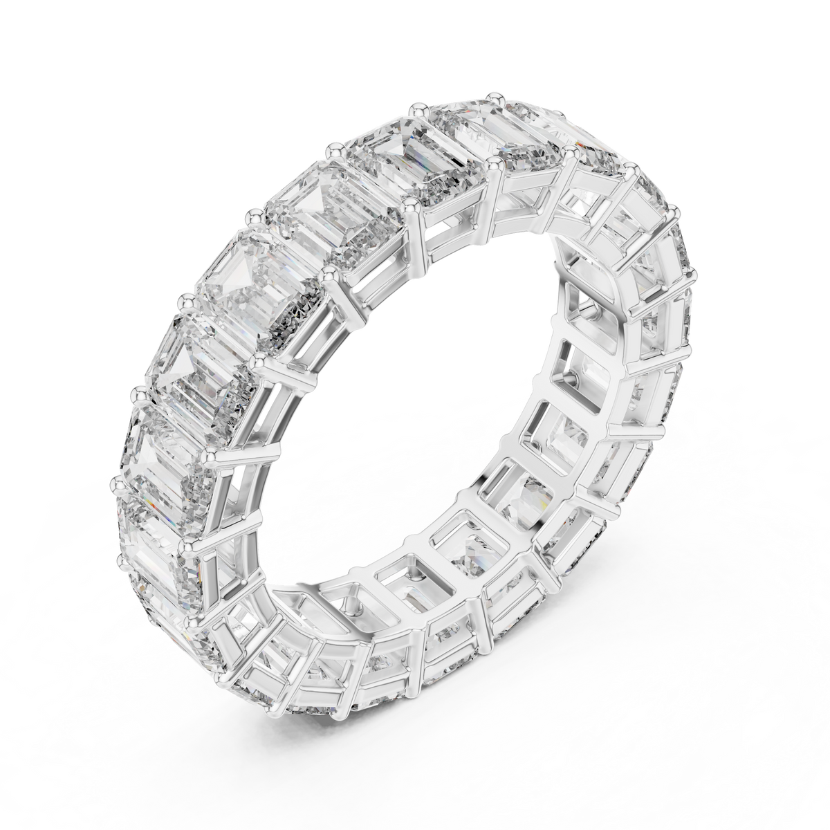 Emerald-Cut Diamond Eternity Band in a Classic Open Basket