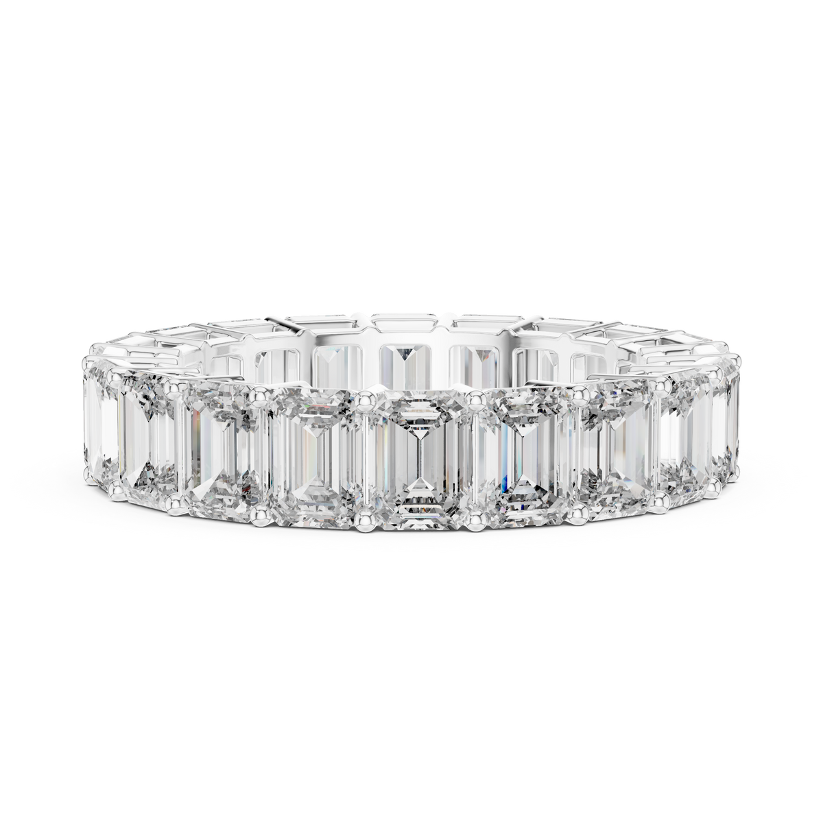 Emerald-Cut Diamond Eternity Band in a Classic Open Basket