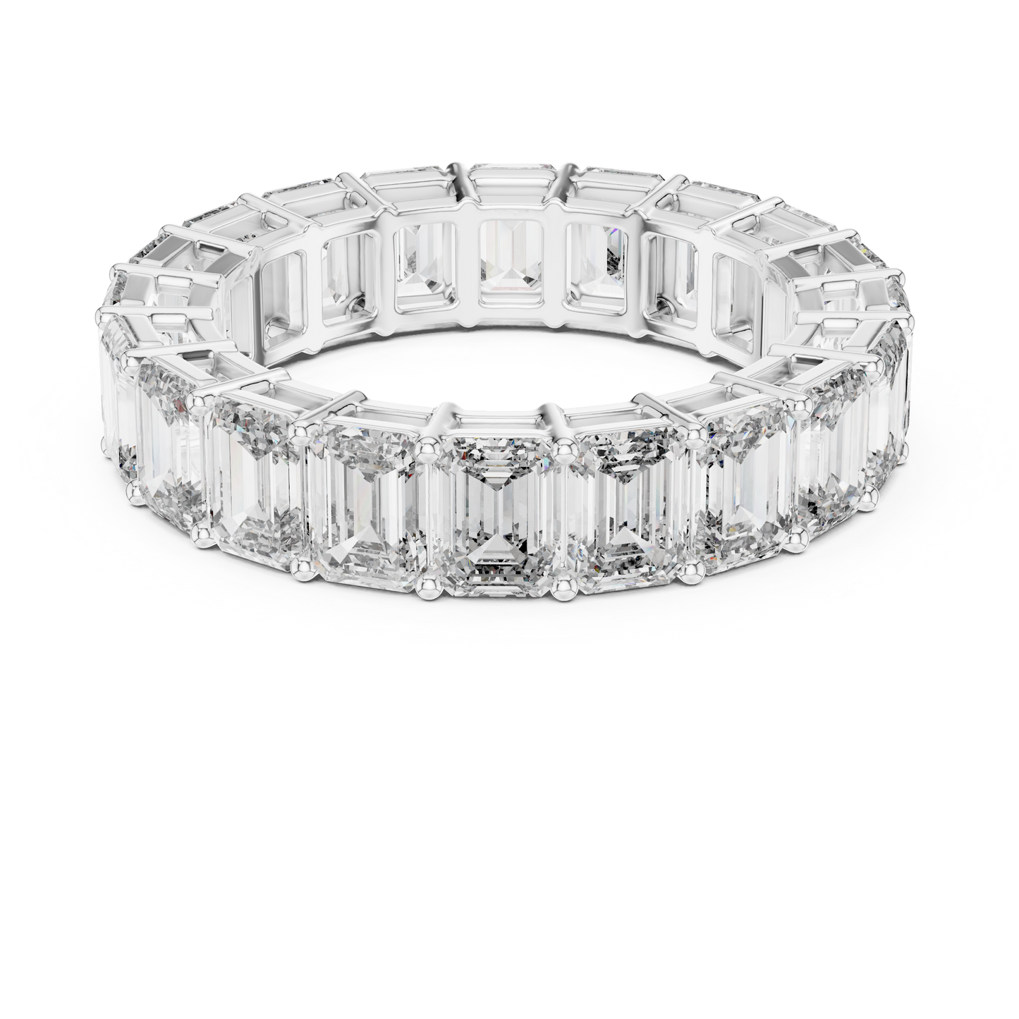 Emerald-Cut Diamond Eternity Band in a Classic Open Basket