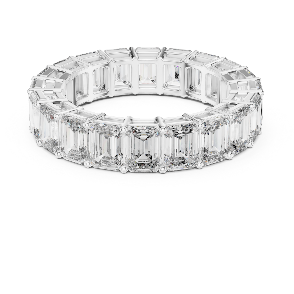 Emerald-Cut Diamond Eternity Band in a Classic Open Basket