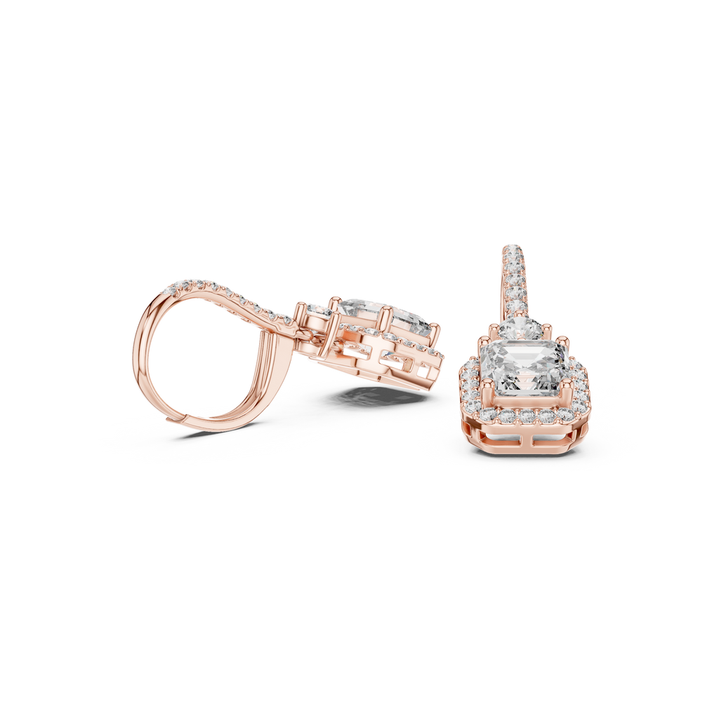 Sparkling Square Halo Diamond Leverback Earrings